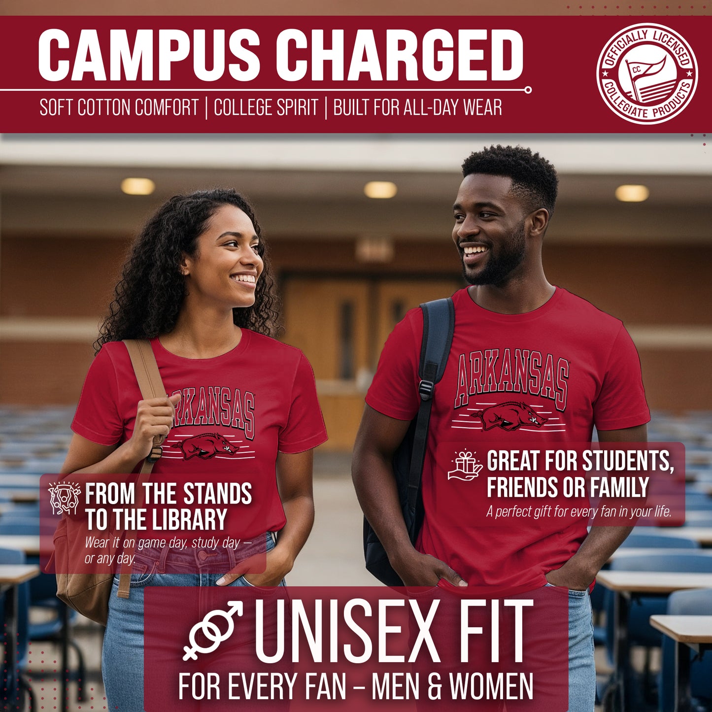 Arkansas Razorbacks NCAA Adult Unisex Overtime Classics T-Shirt - Cardinal