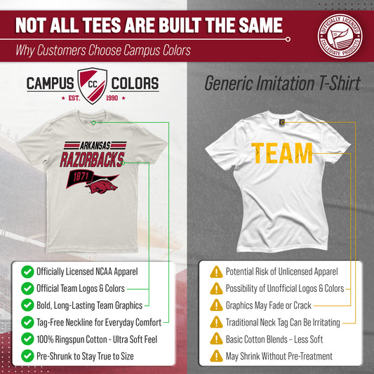 Arkansas Razorbacks NCAA Adult Unisex Varsity Club Pennant T-Shirt Tag-Less - Off White