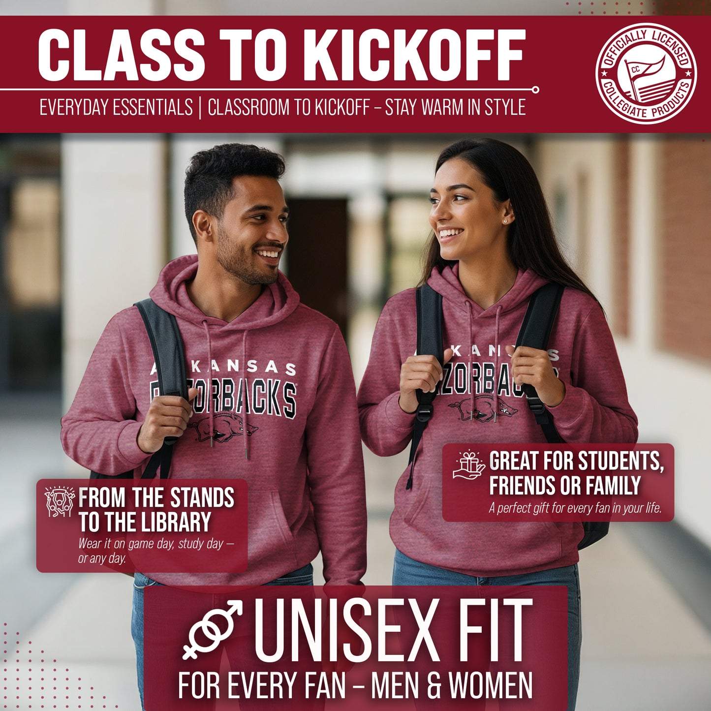 Arkansas Razorbacks NCAA Adult Unisex Starting Fresh Heathered Hooded Fleece Sweatshirt - Cardinal Heather