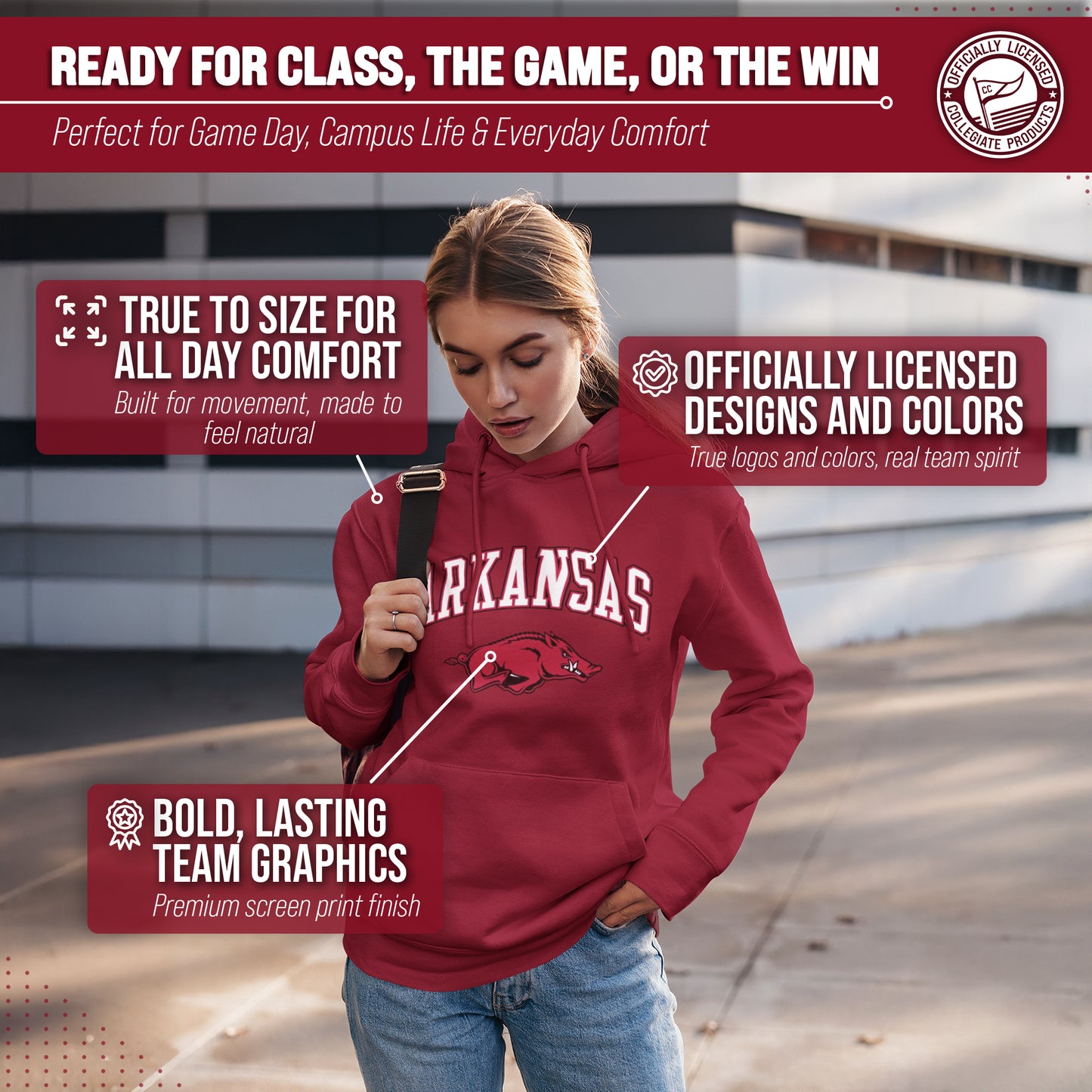 Arkansas Razorbacks Adult Arch & Logo Soft Style Gameday Hooded Sweatshirt - Cardinal