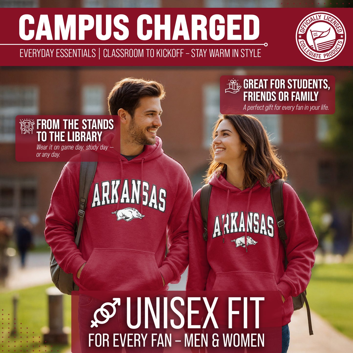 Arkansas Razorbacks NCAA Adult Tackle Twill Hooded Sweatshirt - Cardinal