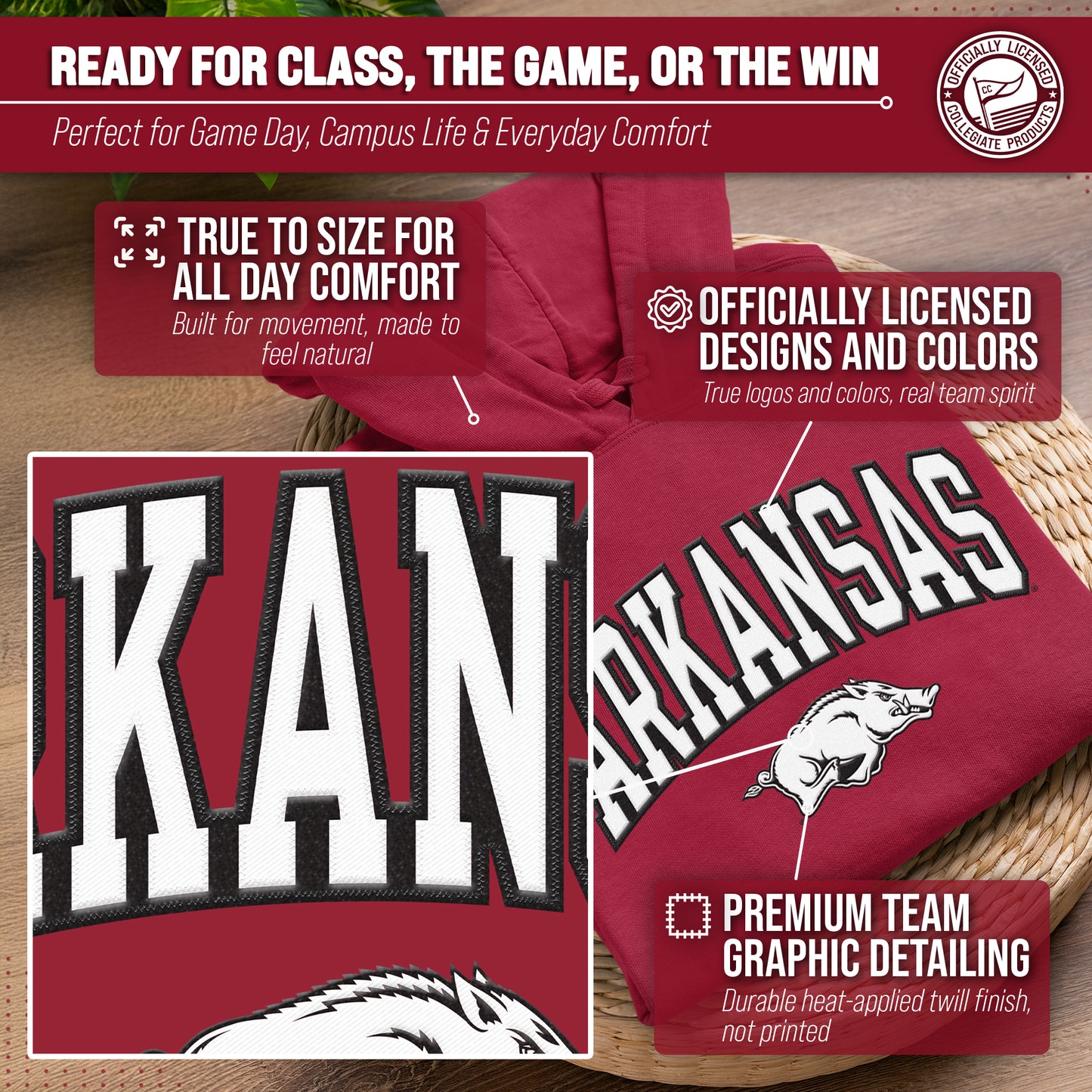 Arkansas Razorbacks NCAA Adult Tackle Twill Hooded Sweatshirt - Cardinal
