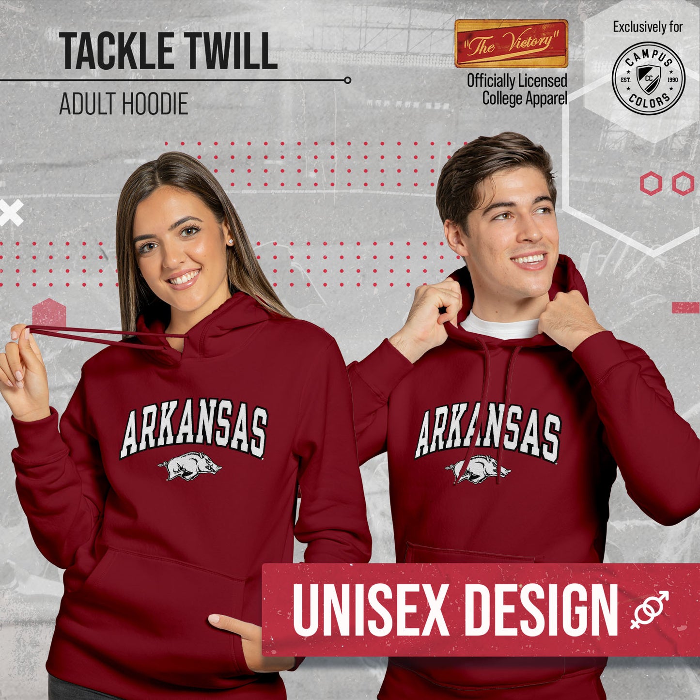 Arkansas Razorbacks NCAA Adult Tackle Twill Hooded Sweatshirt - Cardinal