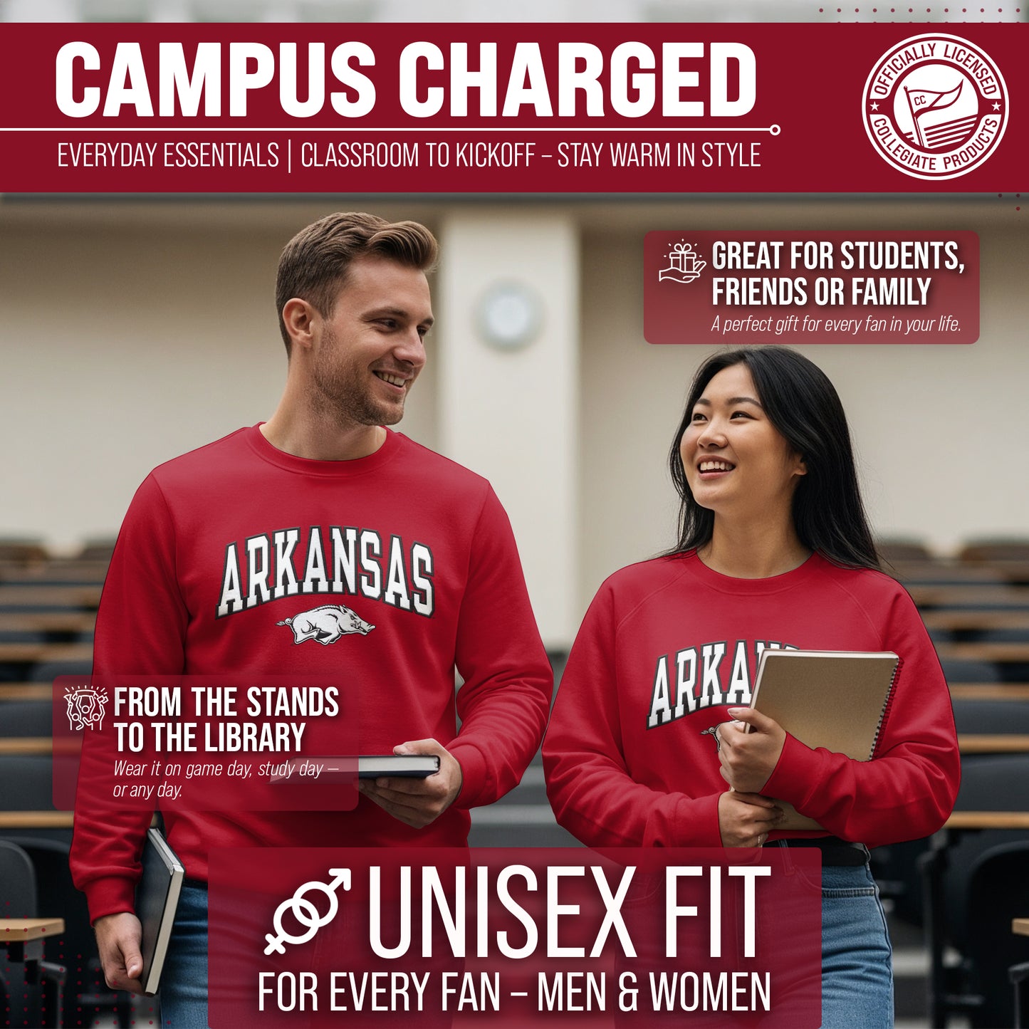 Arkansas Razorbacks Adult Tackle Twill Crewneck - Crimson