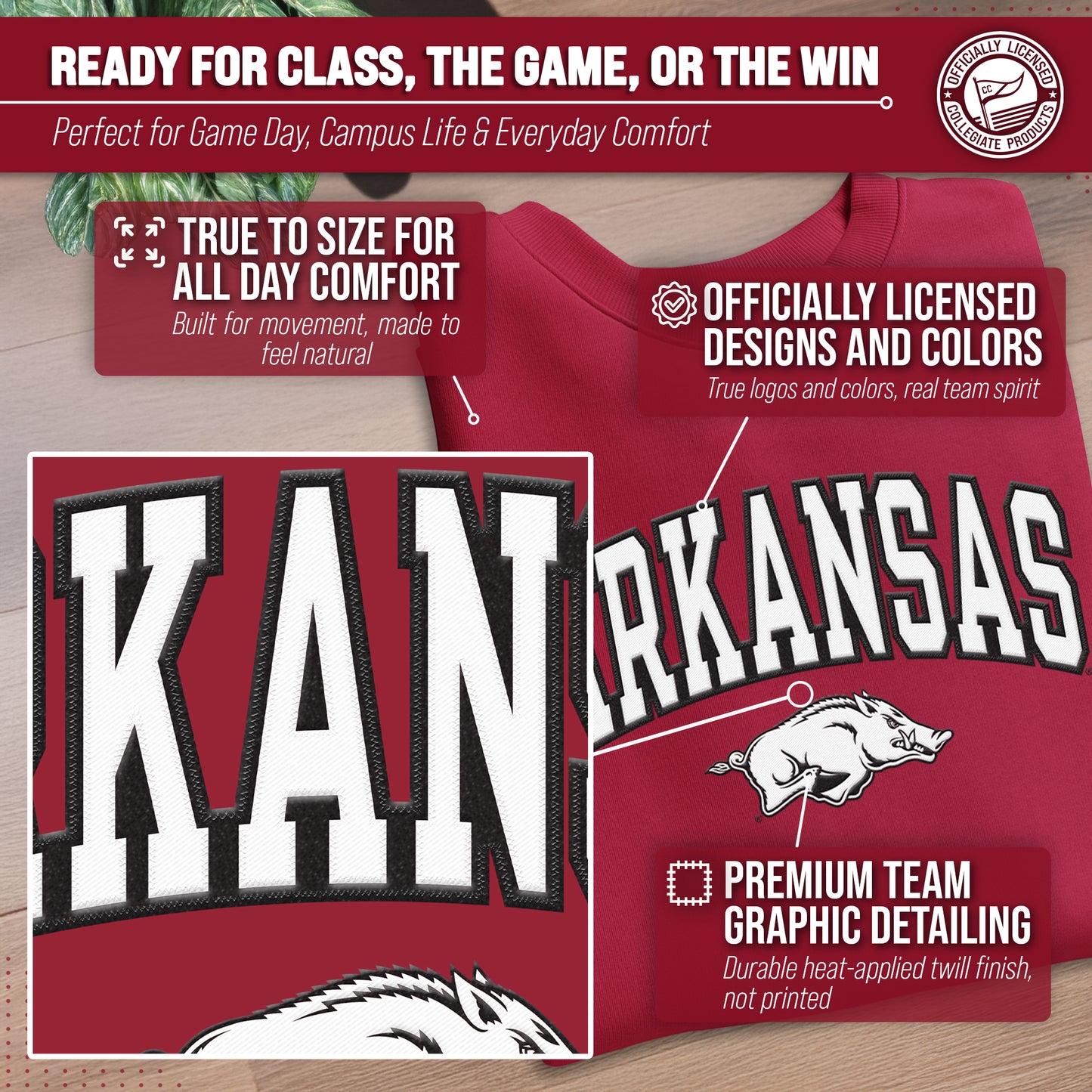 Arkansas Razorbacks Adult Tackle Twill Crewneck - Crimson