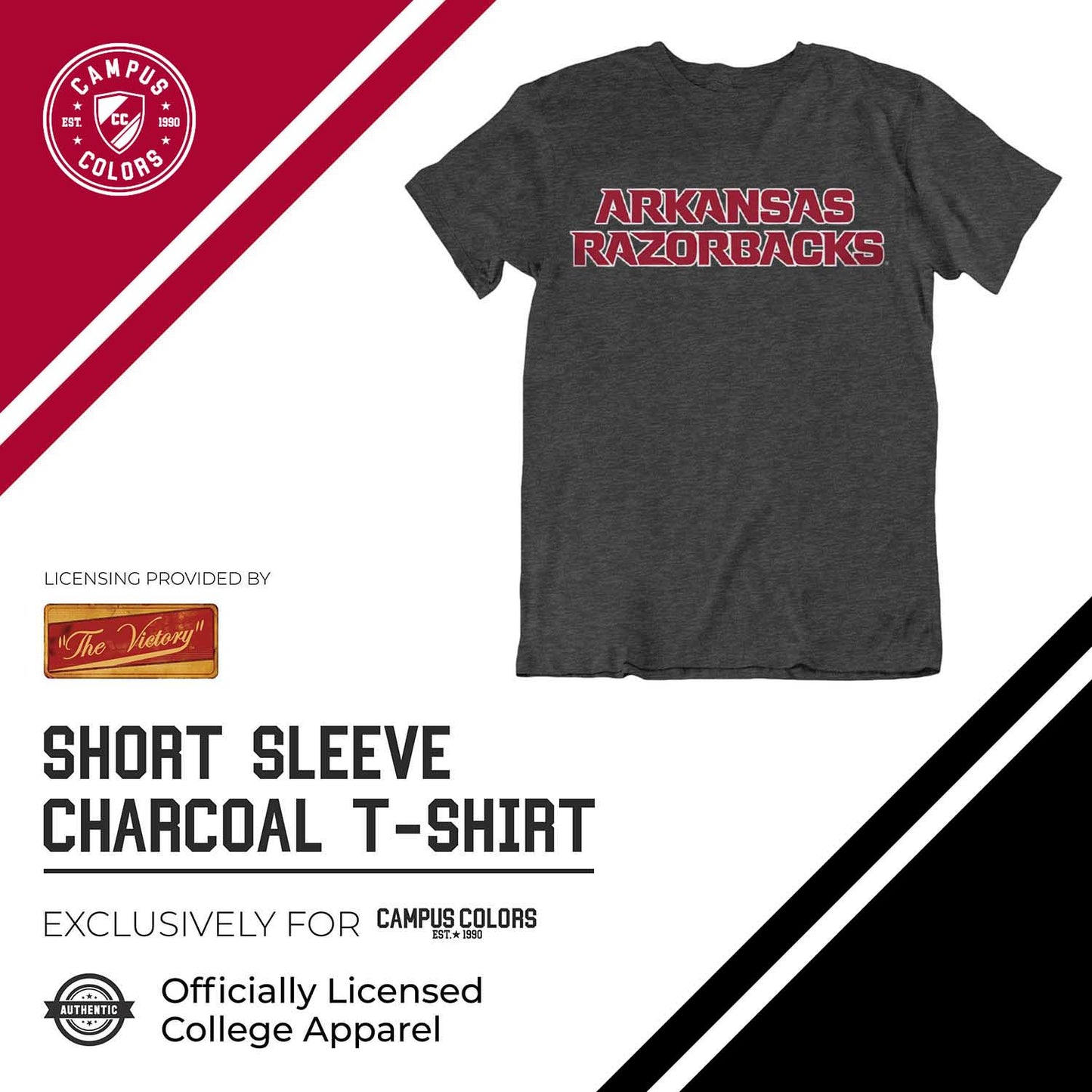 Arkansas Razorbacks Campus Colors NCAA Adult Cotton Blend Charcoal Tagless T-Shirt - Charcoal
