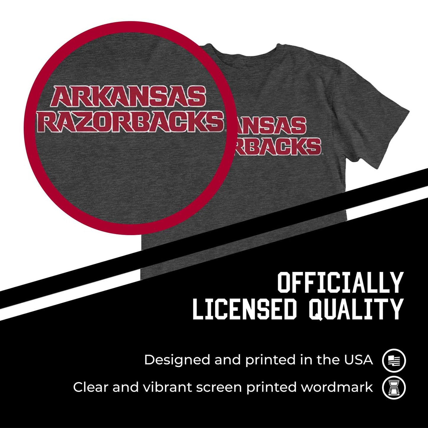 Arkansas Razorbacks Campus Colors NCAA Adult Cotton Blend Charcoal Tagless T-Shirt - Charcoal