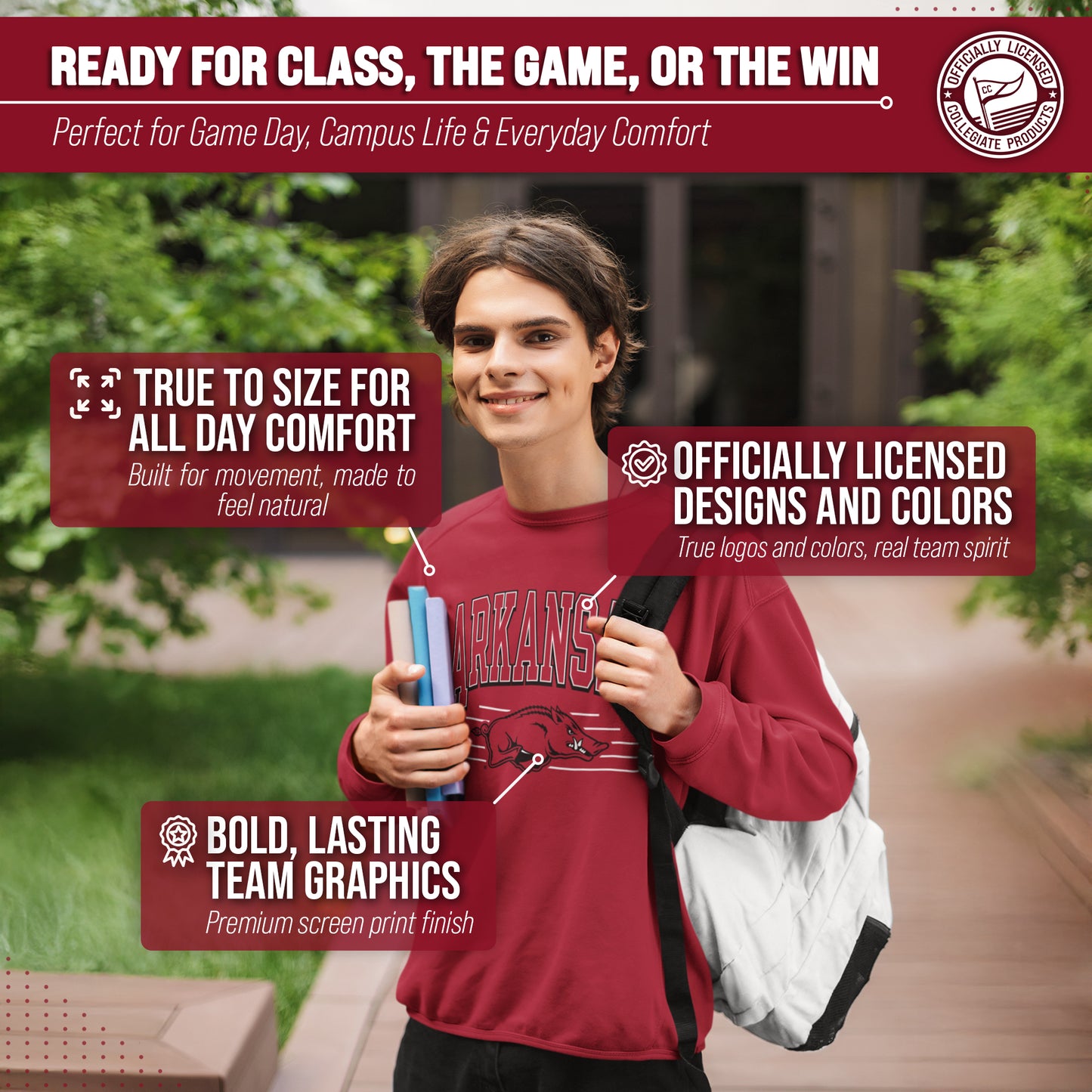 Arkansas Razorbacks NCAA Adult Unisex Overtime Classics Crewneck Fleece Sweatshirt - Cardinal