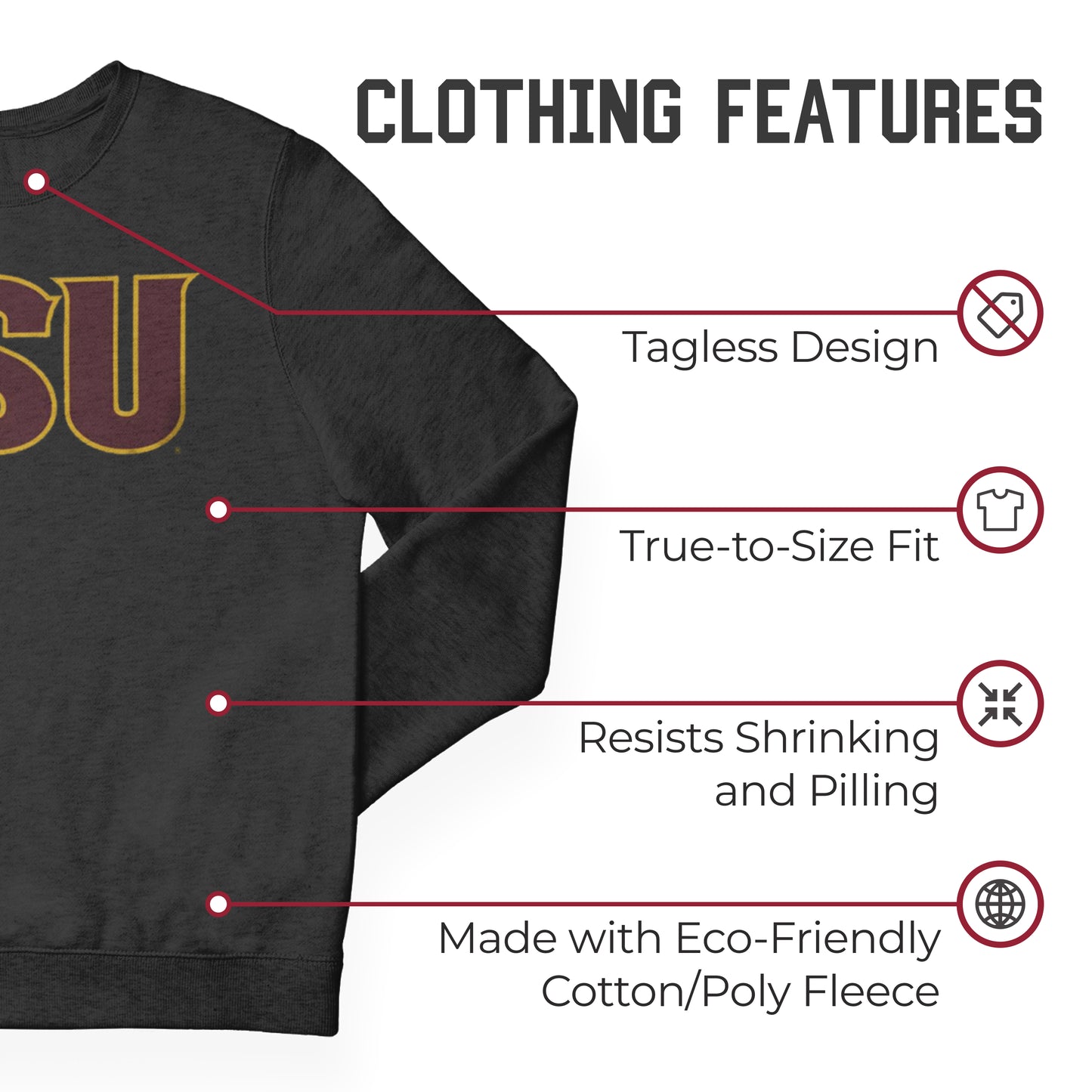 Arizona State Sun Devils NCAA Adult Charcoal Crewneck Fleece Sweatshirt - Charcoal