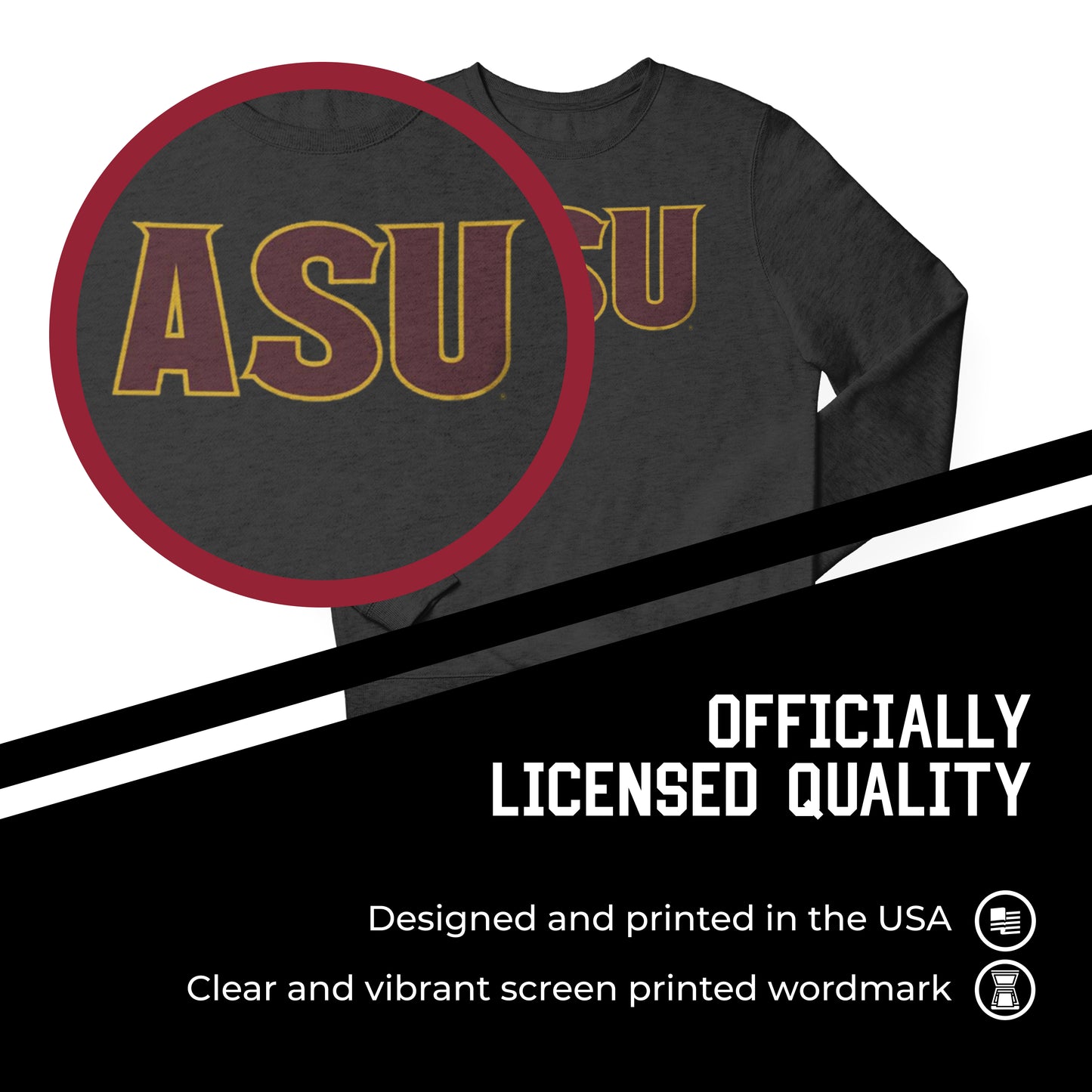 Arizona State Sun Devils NCAA Adult Charcoal Crewneck Fleece Sweatshirt - Charcoal