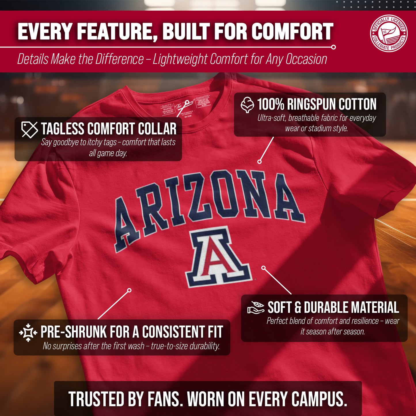 Arizona Wildcats NCAA Adult Gameday Cotton T-Shirt - Red