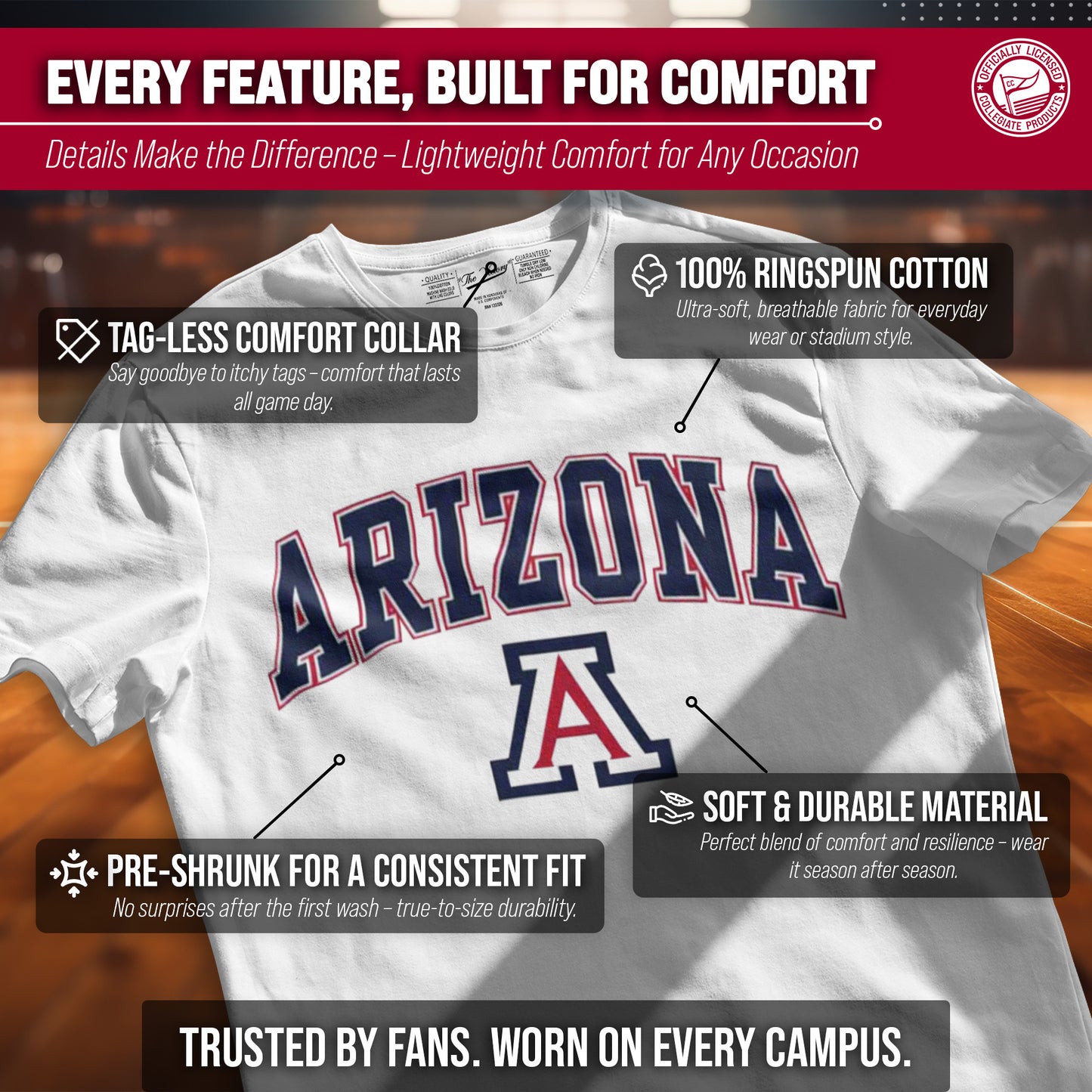 Arizona Wildcats NCAA Adult Gameday Cotton T-Shirt - White