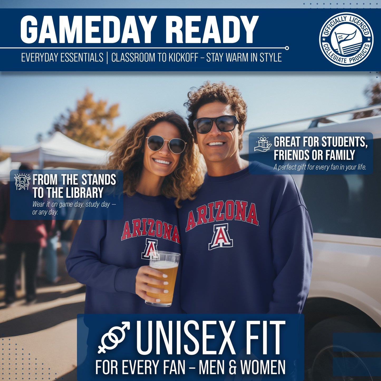 Arizona Wildcats Adult Arch & Logo Soft Style Gameday Crewneck Sweatshirt - Navy