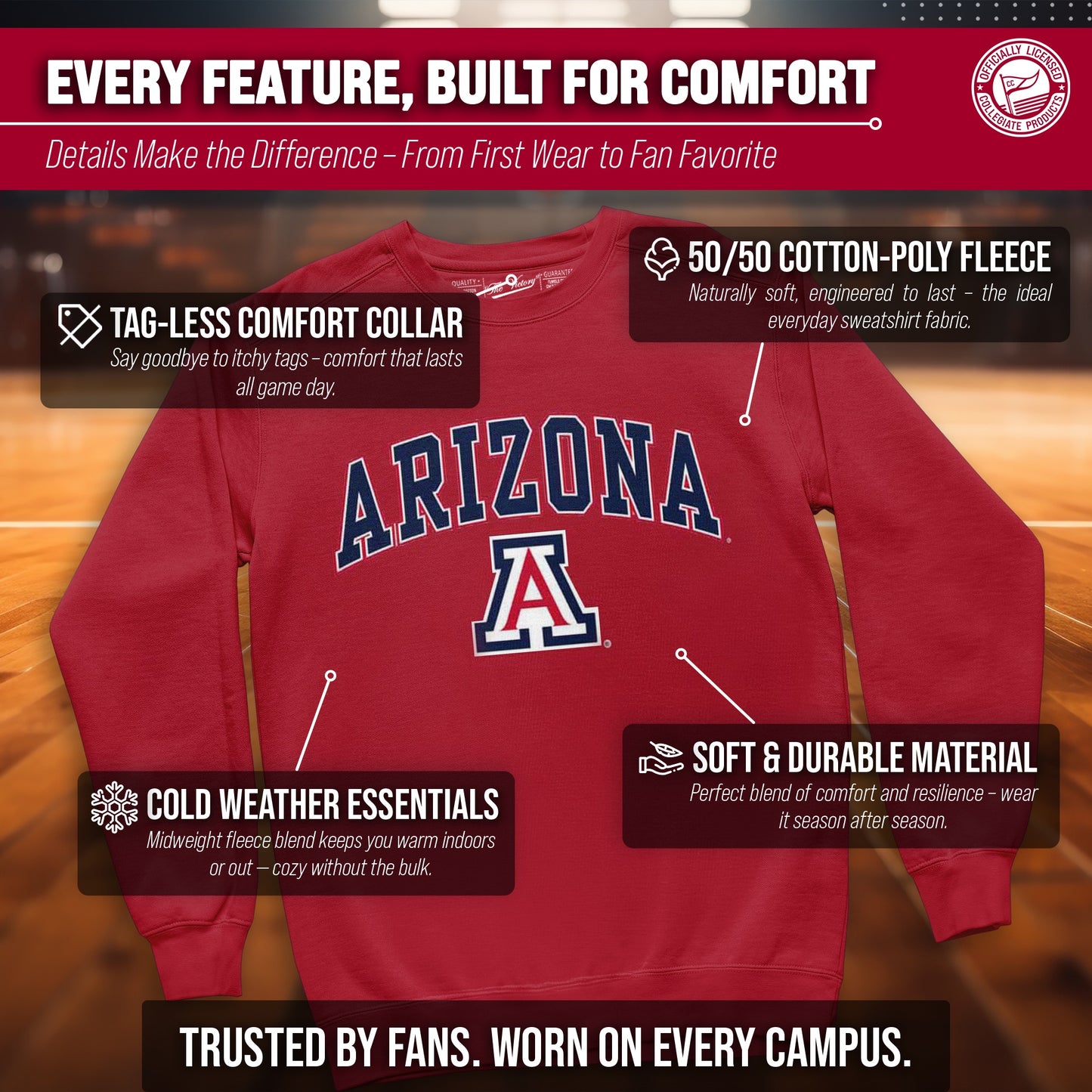 Arizona Wildcats Adult Arch & Logo Soft Style Gameday Crewneck Sweatshirt - Red
