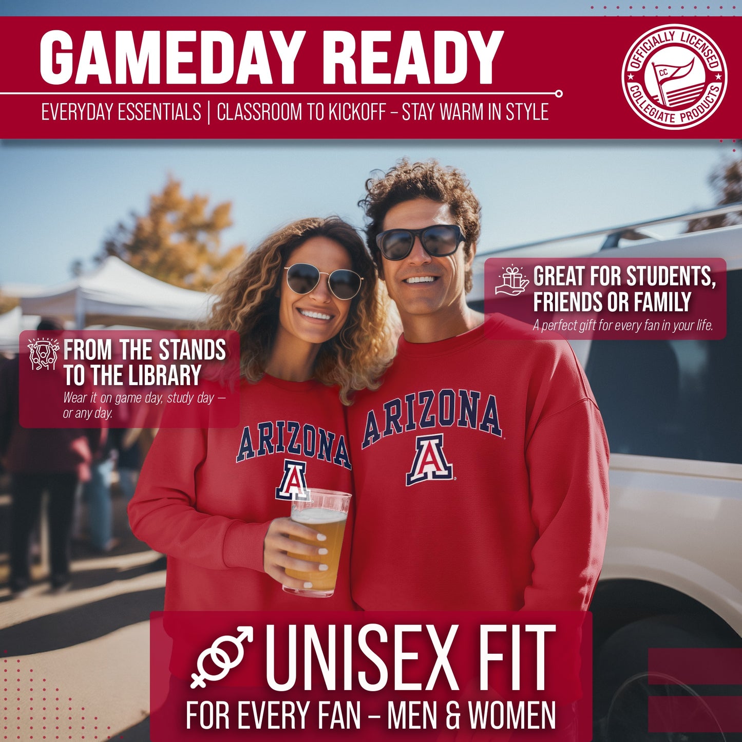 Arizona Wildcats Adult Arch & Logo Soft Style Gameday Crewneck Sweatshirt - Red