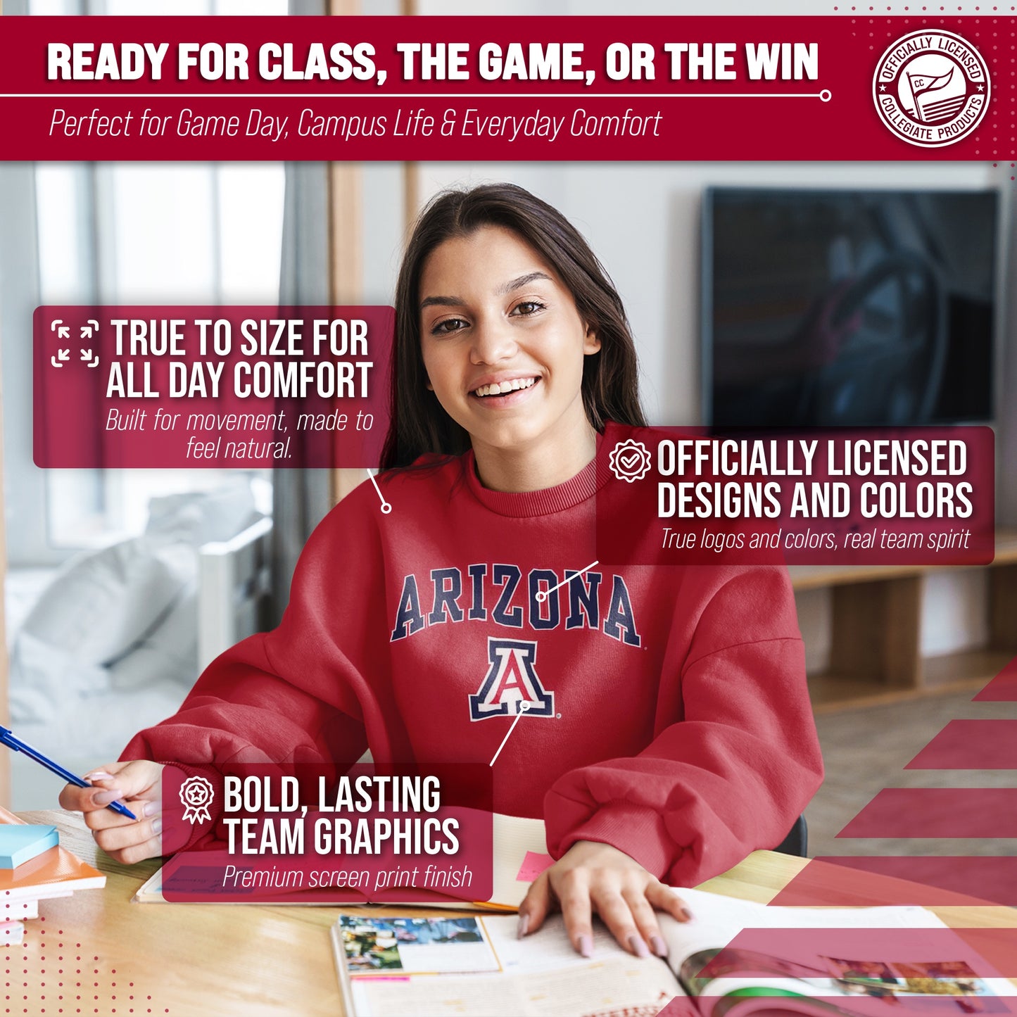Arizona Wildcats Adult Arch & Logo Soft Style Gameday Crewneck Sweatshirt - Red