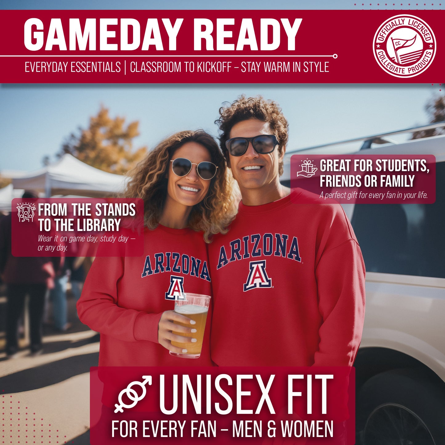 Arizona Wildcats Adult Arch & Logo Soft Style Gameday Crewneck Sweatshirt - Red