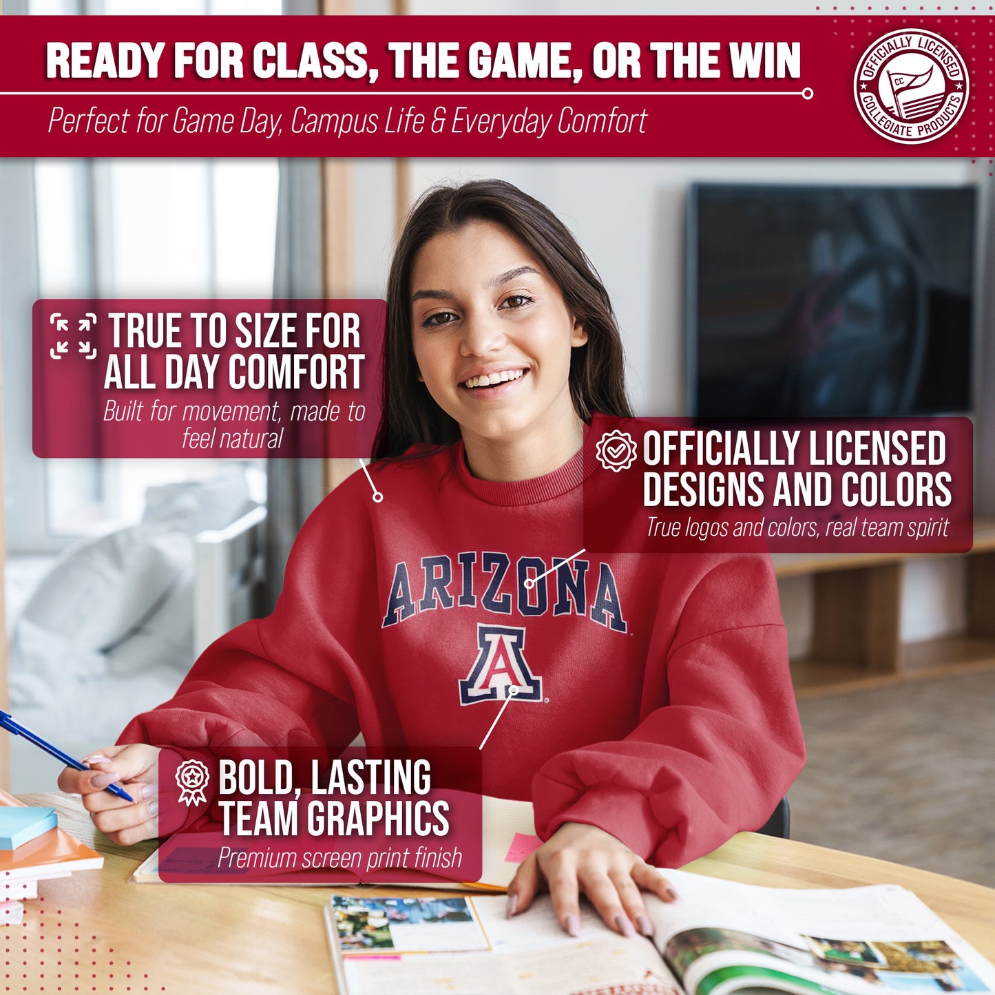 Arizona Wildcats Adult Arch & Logo Soft Style Gameday Crewneck Sweatshirt - Red