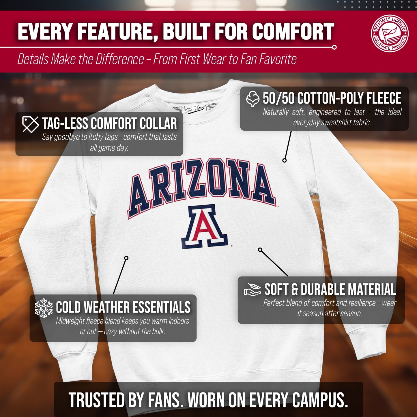 Arizona Wildcats Adult Arch & Logo Soft Style Gameday Crewneck Sweatshirt - White