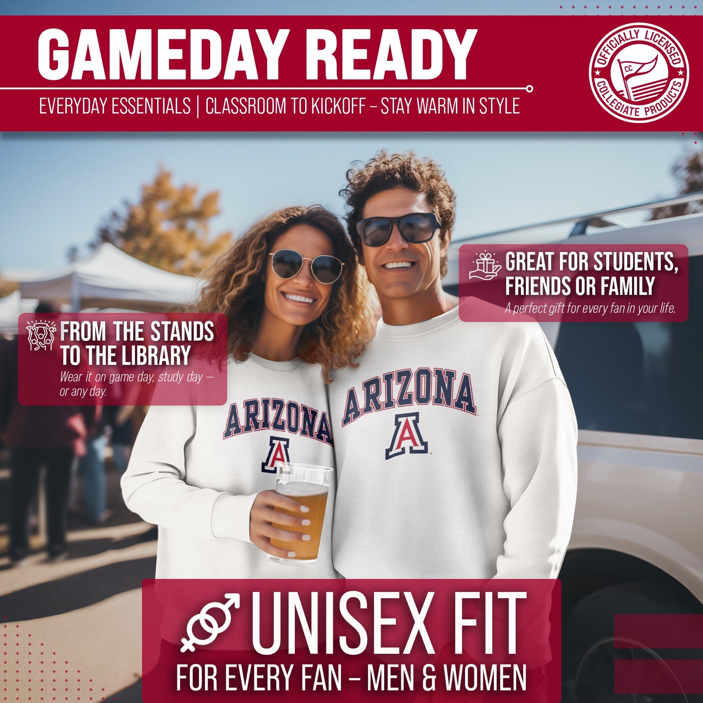 Arizona Wildcats Adult Arch & Logo Soft Style Gameday Crewneck Sweatshirt - White