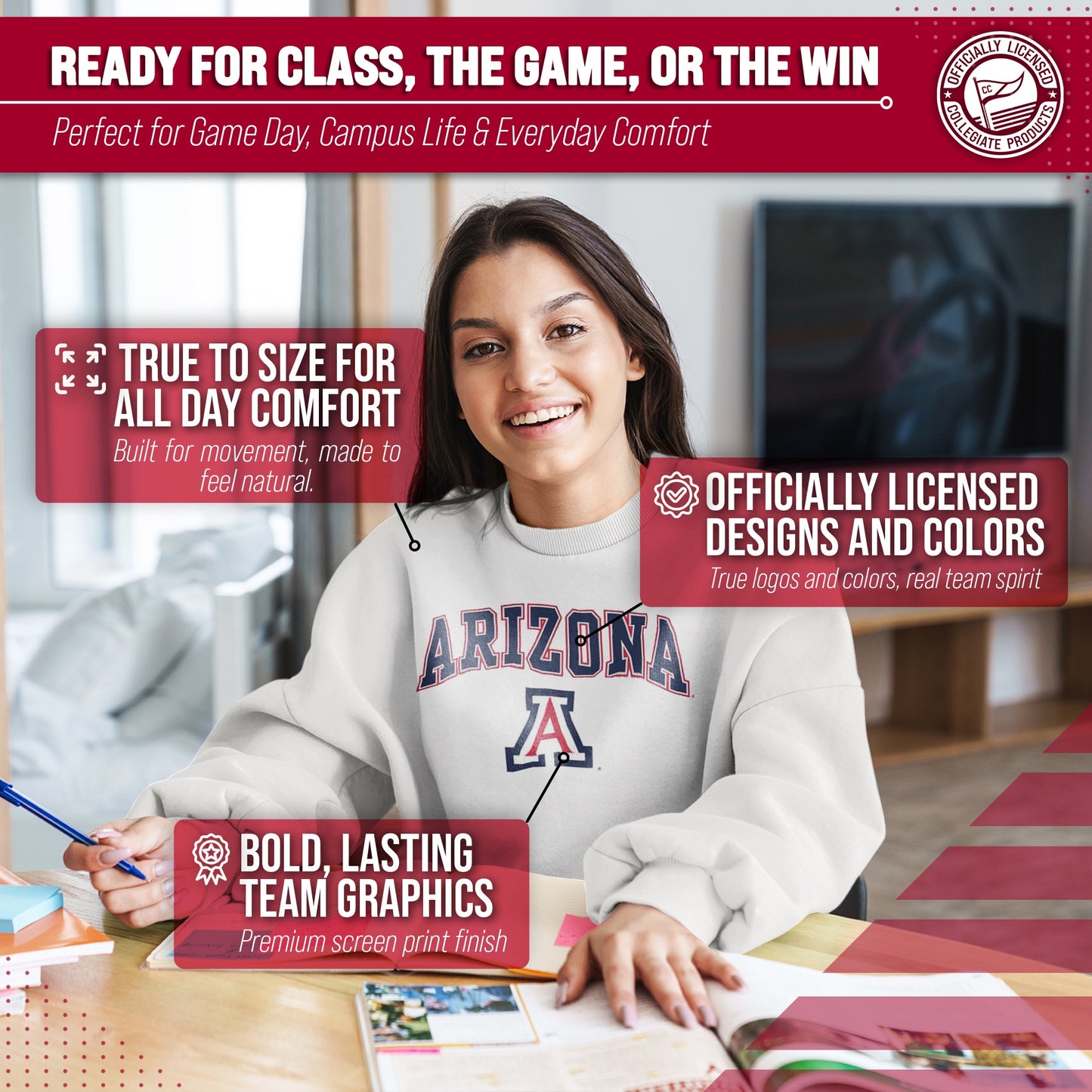 Arizona Wildcats Adult Arch & Logo Soft Style Gameday Crewneck Sweatshirt - White