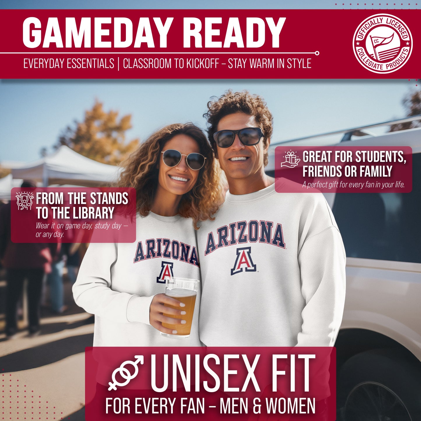 Arizona Wildcats Adult Arch & Logo Soft Style Gameday Crewneck Sweatshirt - White