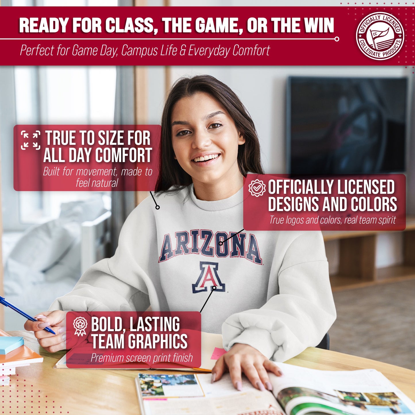 Arizona Wildcats Adult Arch & Logo Soft Style Gameday Crewneck Sweatshirt - White