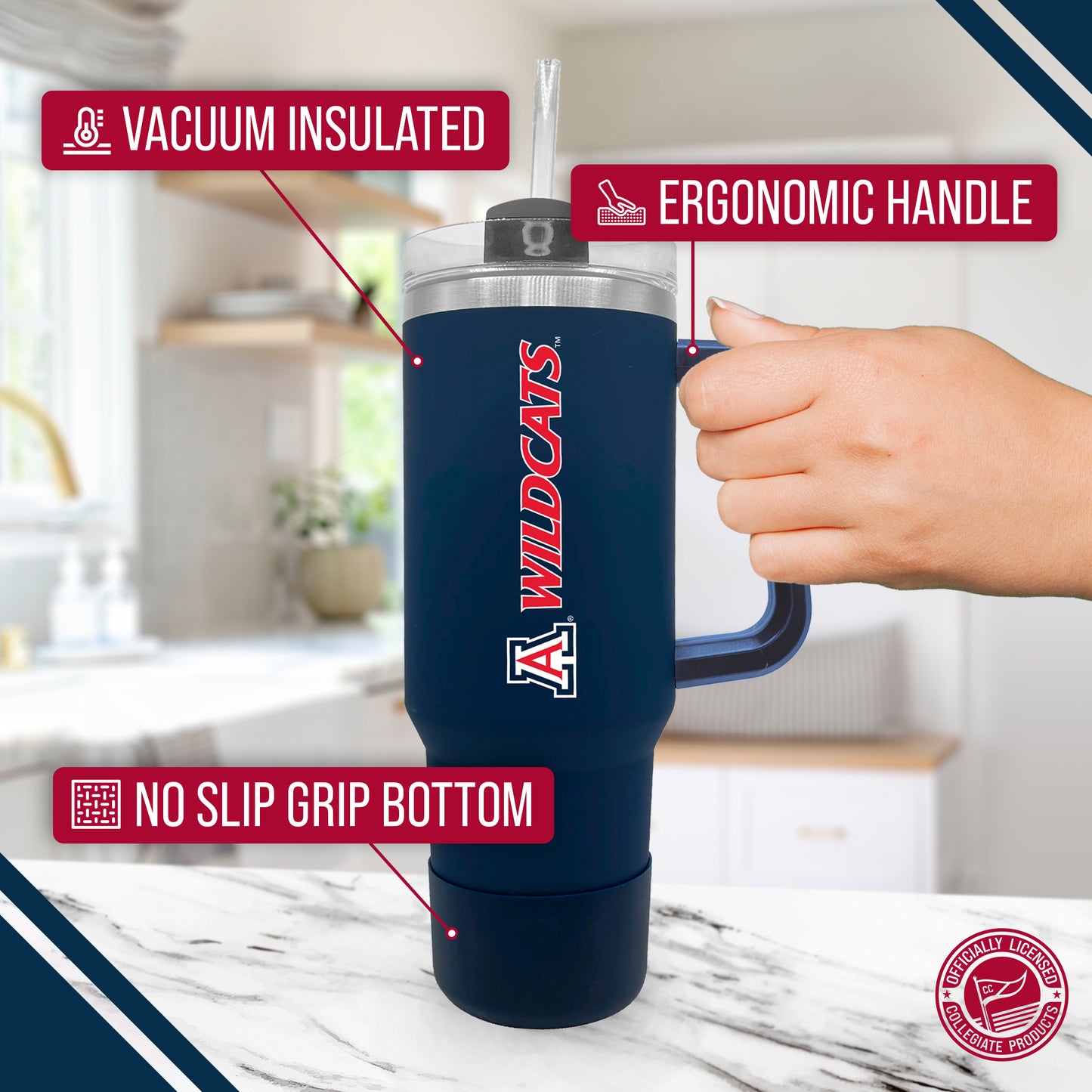 Arizona Wildcats College & University 40 oz Travel Tumbler With Handle - Navy