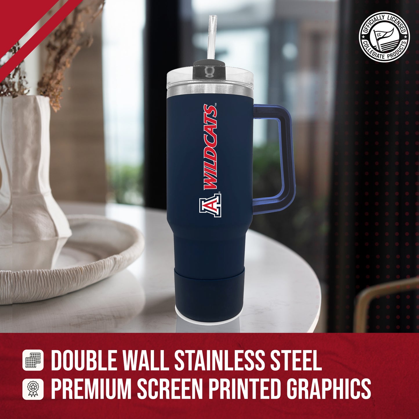 Arizona Wildcats College & University 40 oz Travel Tumbler With Handle - Navy