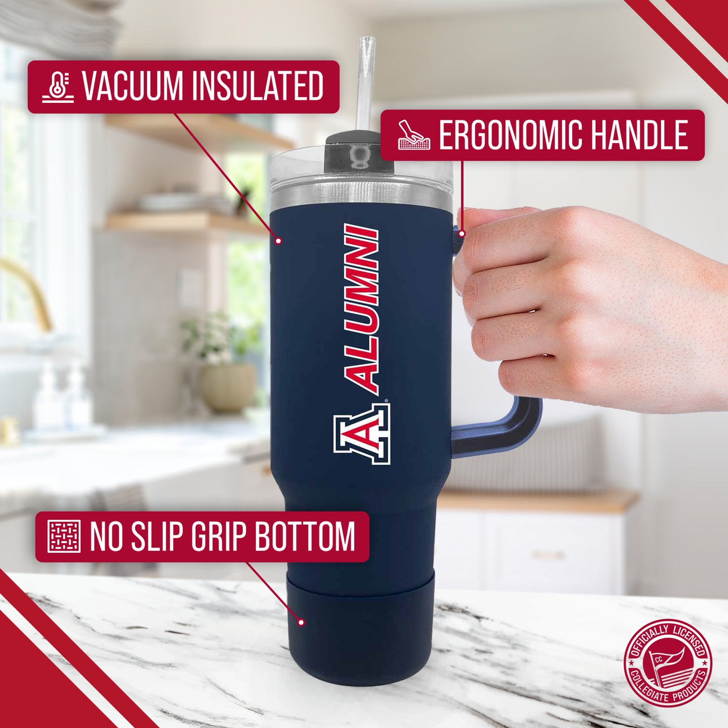 Arizona Wildcats Collegiate 40oz Stainless Steel Travel Tumbler with Handle for Alumni - Navy