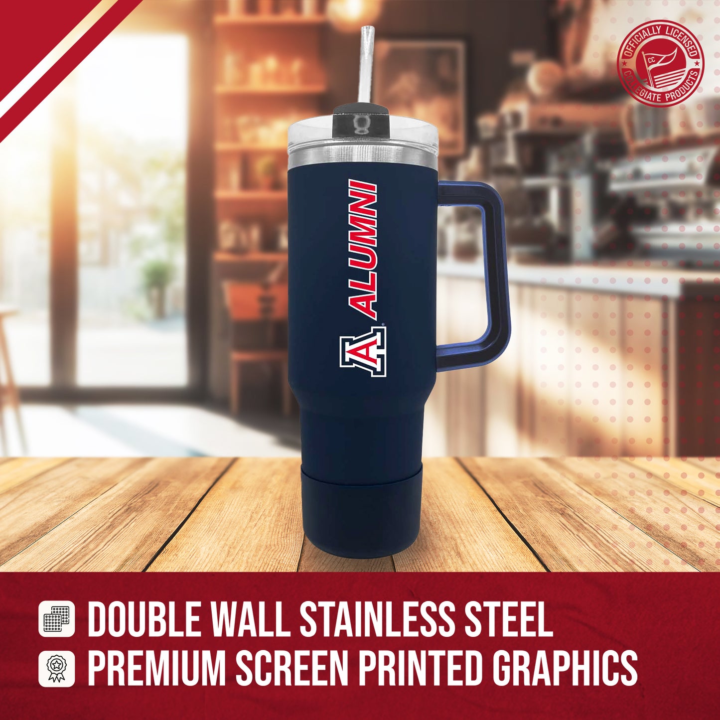 Arizona Wildcats Collegiate 40oz Stainless Steel Travel Tumbler with Handle for Alumni - Navy