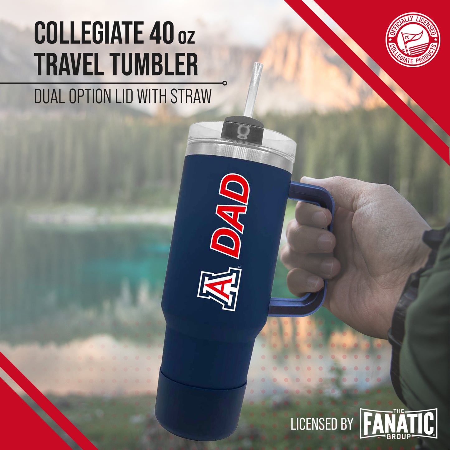 Arizona Wildcats Collegiate 40oz Stainless Steel Travel Tumbler with Handle for Dad - Navy