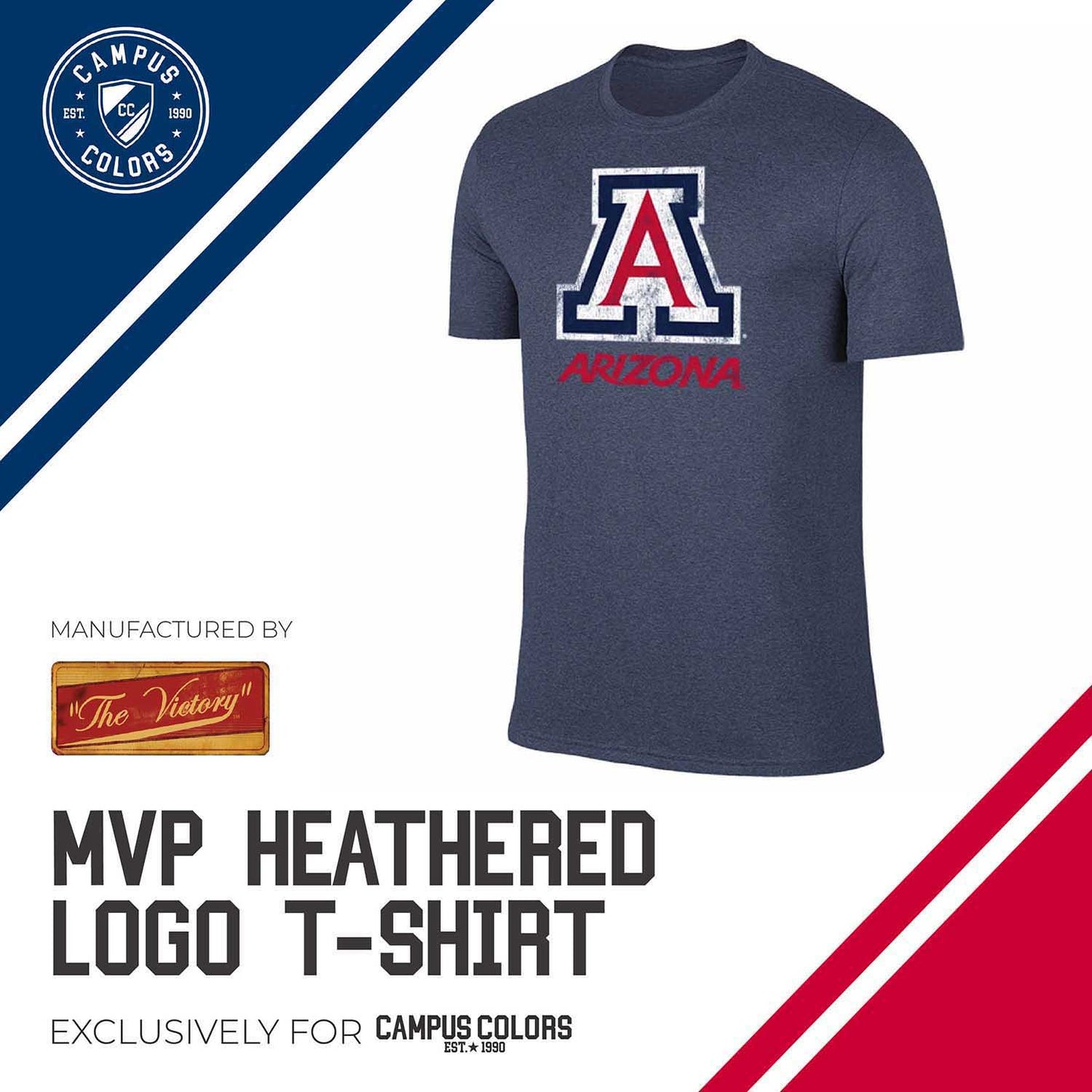 Arizona Wildcats Adult MVP Heathered Cotton Blend T-Shirt - Navy