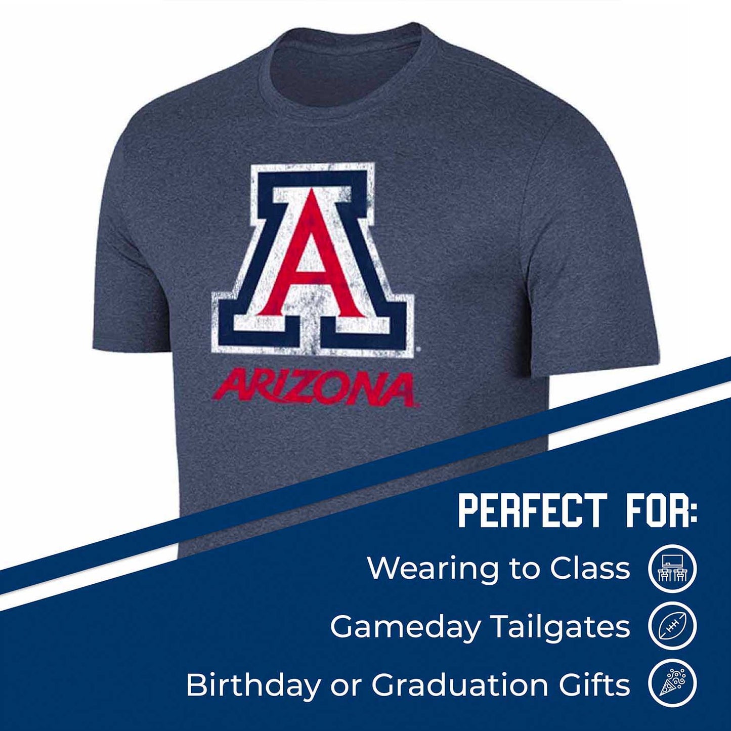 Arizona Wildcats Adult MVP Heathered Cotton Blend T-Shirt - Navy