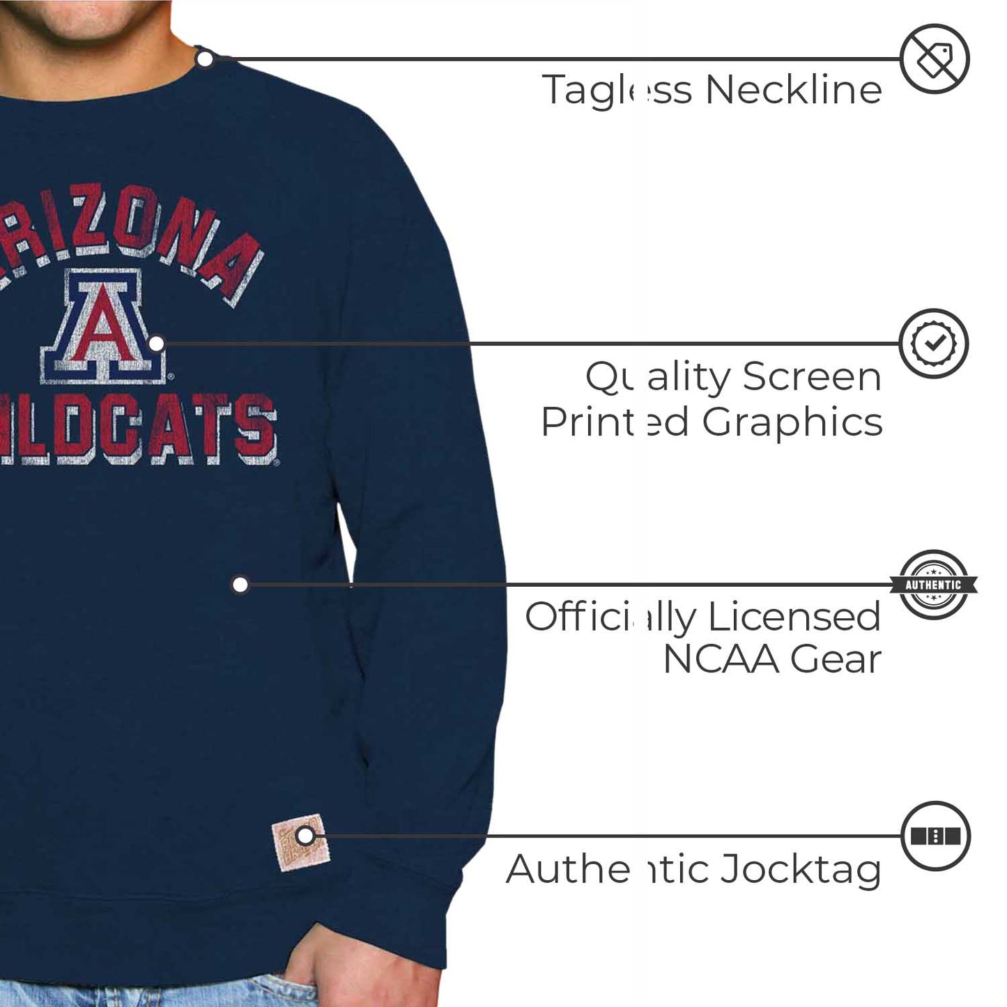 Arizona Wildcats Adult University Crewneck - Navy