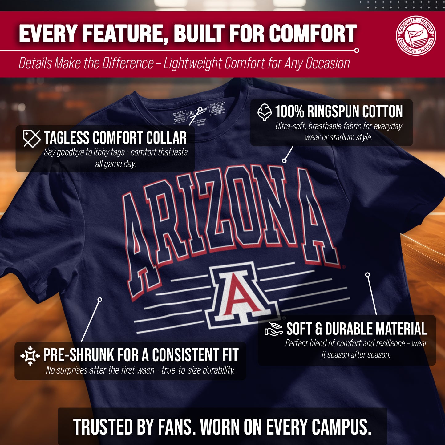 Arizona Wildcats NCAA Adult Unisex Overtime Classics T-Shirt - Navy