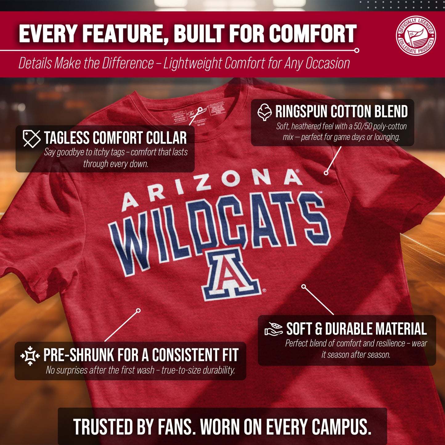 Arizona Wildcats NCAA Adult Unisex Starting Fresh T-Shirt - Red Heather