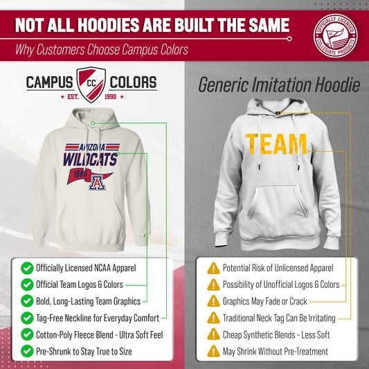 Arizona Wildcats NCAA Adult Unisex Varsity Club Pennant Hooded Fleece Sweatshirt - Off White