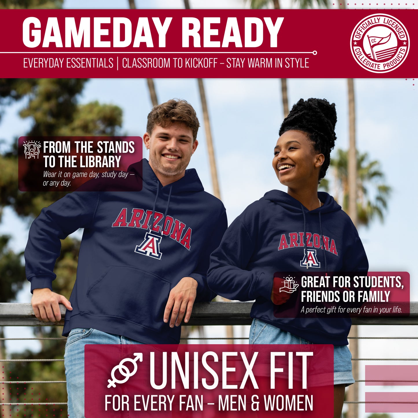 Arizona Wildcats Adult Arch & Logo Soft Style Gameday Hooded Sweatshirt - Navy