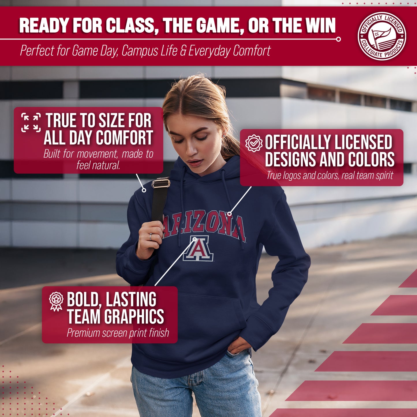 Arizona Wildcats Adult Arch & Logo Soft Style Gameday Hooded Sweatshirt - Navy