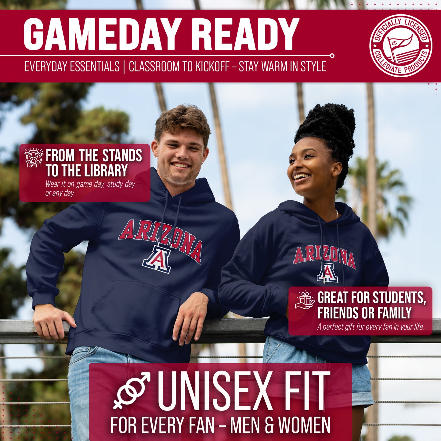 Arizona Wildcats Adult Arch & Logo Soft Style Gameday Hooded Sweatshirt - Navy