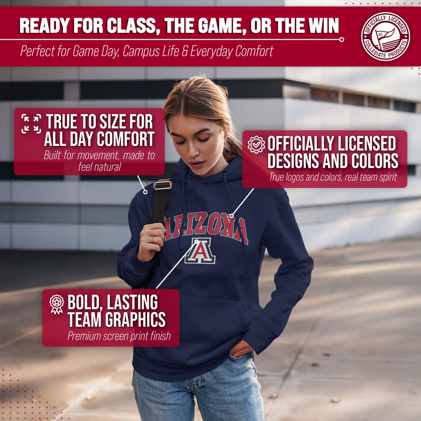 Arizona Wildcats Adult Arch & Logo Soft Style Gameday Hooded Sweatshirt - Navy