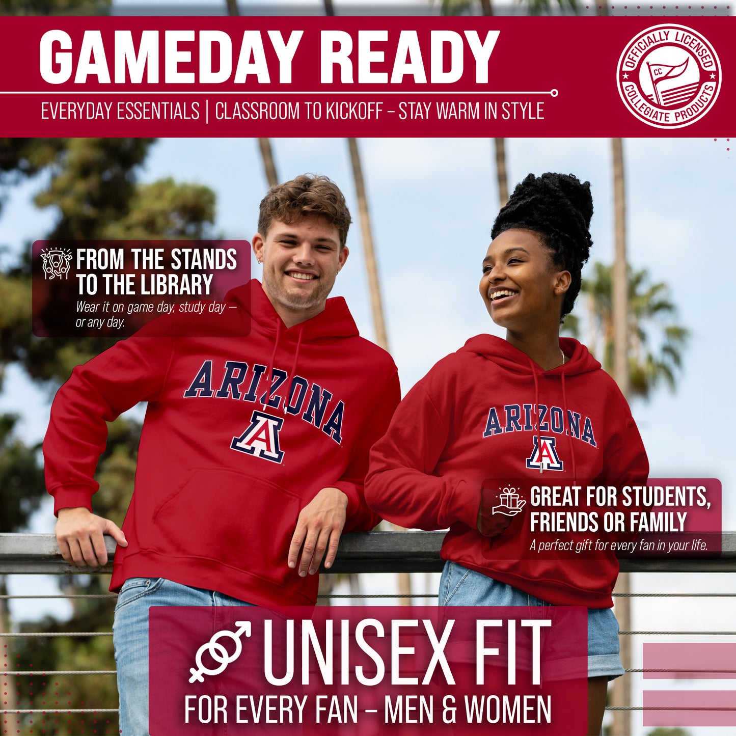 Arizona Wildcats Adult Arch & Logo Soft Style Gameday Hooded Sweatshirt - Red
