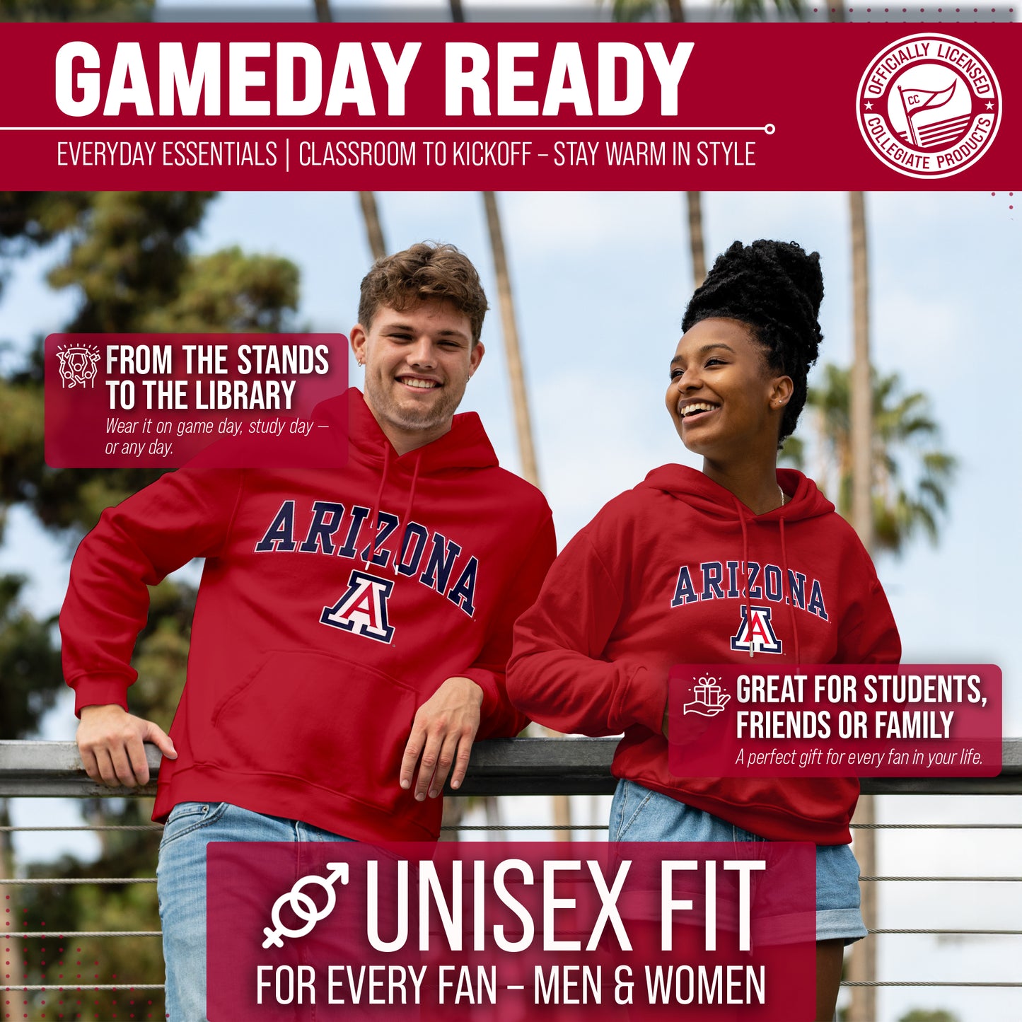 Arizona Wildcats Adult Arch & Logo Soft Style Gameday Hooded Sweatshirt - Red
