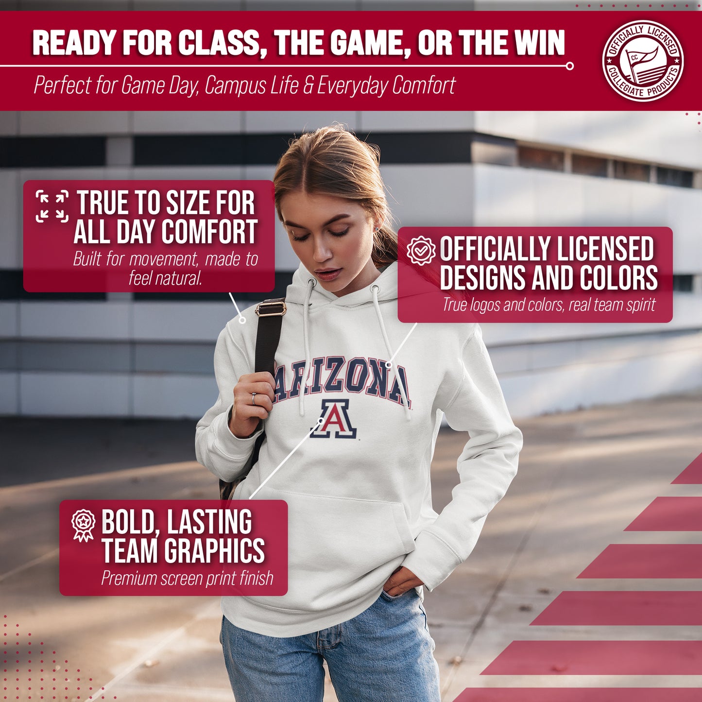 Arizona Wildcats Adult Arch & Logo Soft Style Gameday Hooded Sweatshirt - White