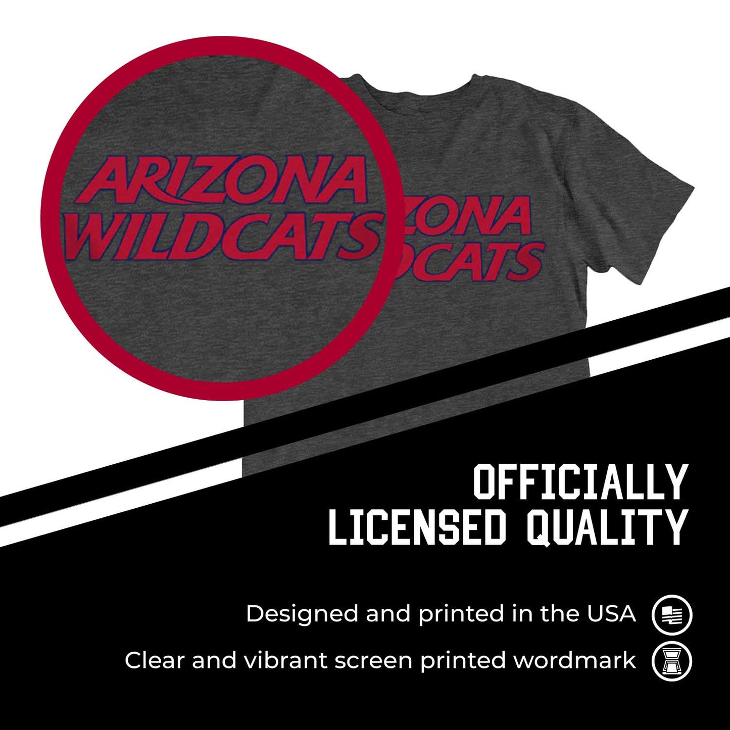 Arizona Wildcats Campus Colors NCAA Adult Cotton Blend Charcoal Tagless T-Shirt - Charcoal