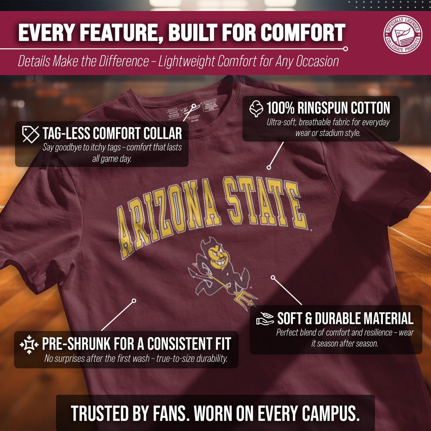 Arizona State Sun Devils NCAA Adult Gameday Cotton T-Shirt - Maroon