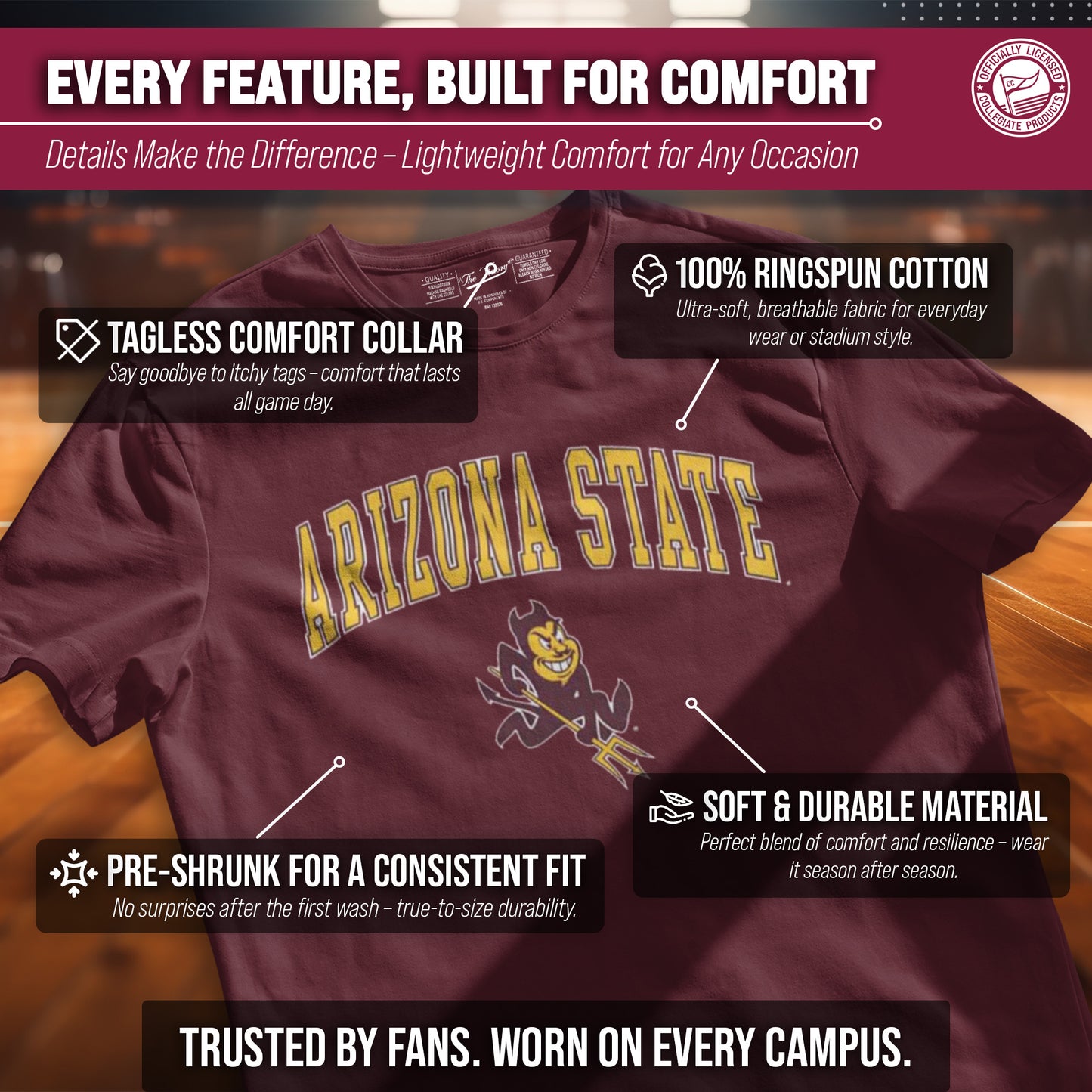 Arizona State Sun Devils NCAA Adult Gameday Cotton T-Shirt - Maroon