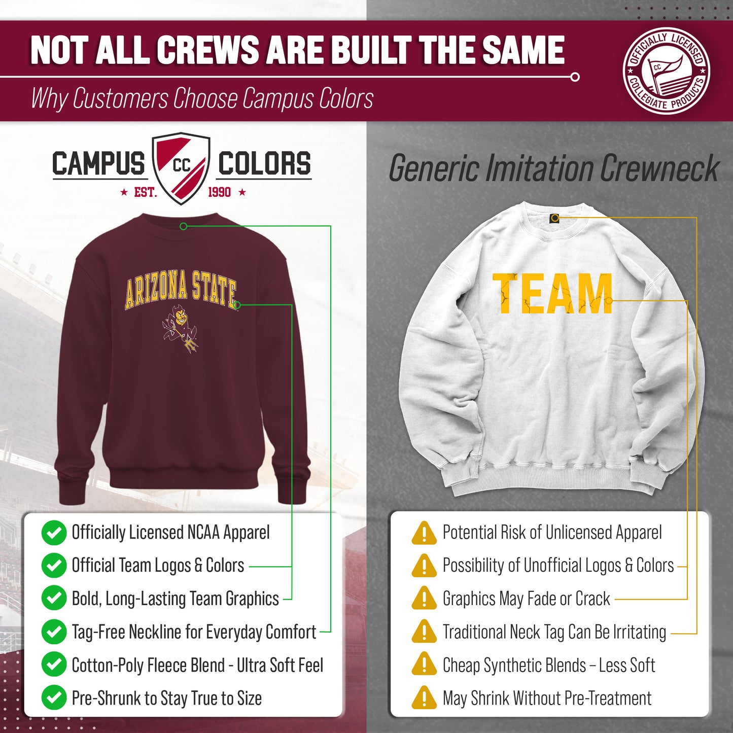 Arizona State Sun Devils Adult Arch & Logo Soft Style Gameday Crewneck Sweatshirt - Maroon