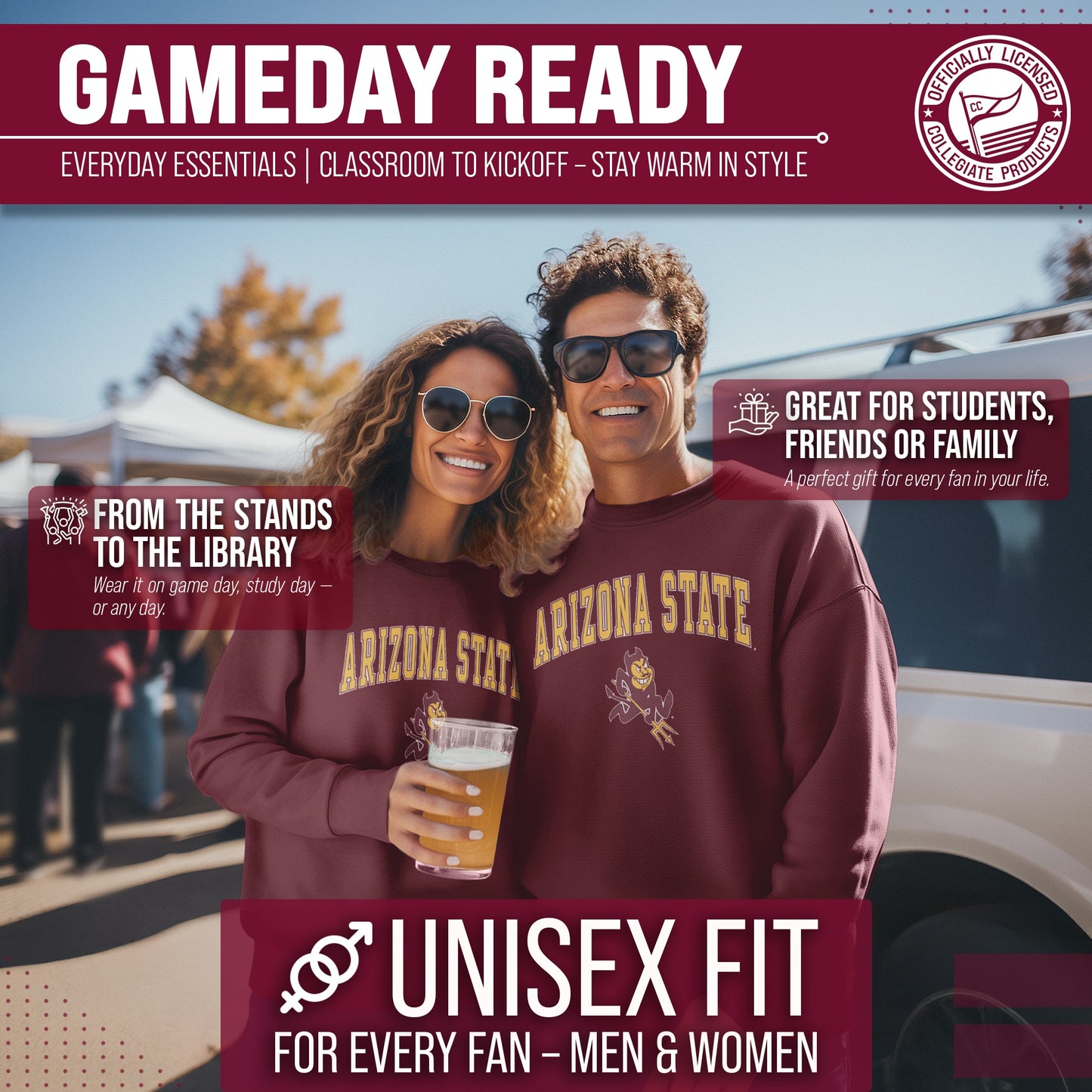 Arizona State Sun Devils Adult Arch & Logo Soft Style Gameday Crewneck Sweatshirt - Maroon